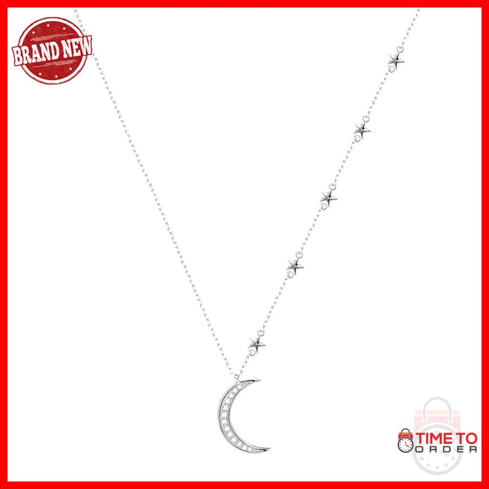Sterling Silver Crescent Moon Star Pendant Necklace 20 Inch Chain
